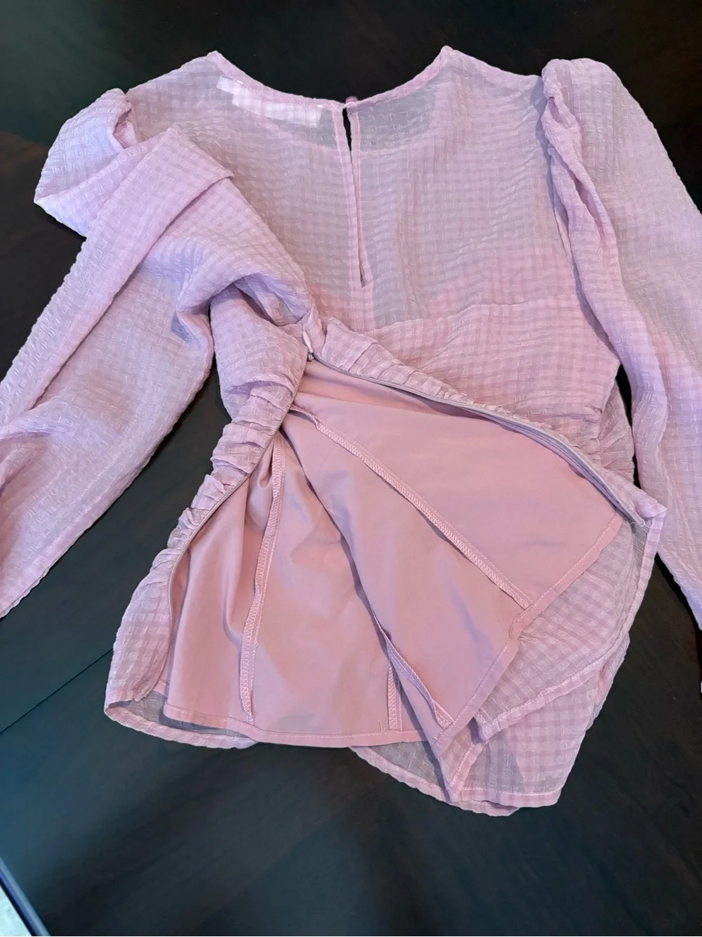 Astr Pink Ruched Peplum Long-Sleeve Blouse